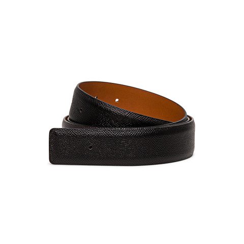 Santoni Black Saffiano Leather Belt Strap Negro