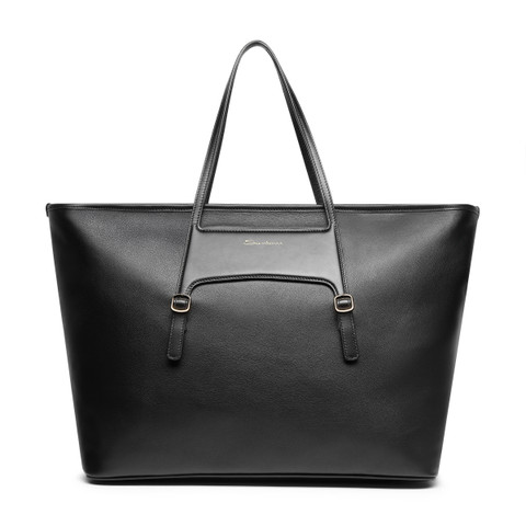 Santoni Black Leather Shopping Bag