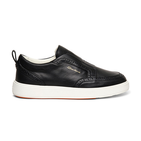 Santoni Men's Black Leather Slip-on Sneaker