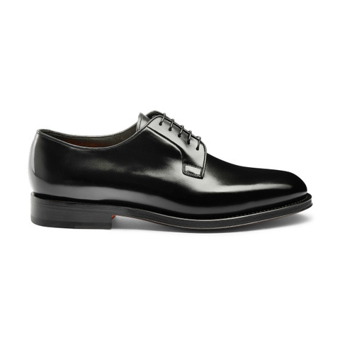 Santoni Men's Polished Black Leather Derby Shoe