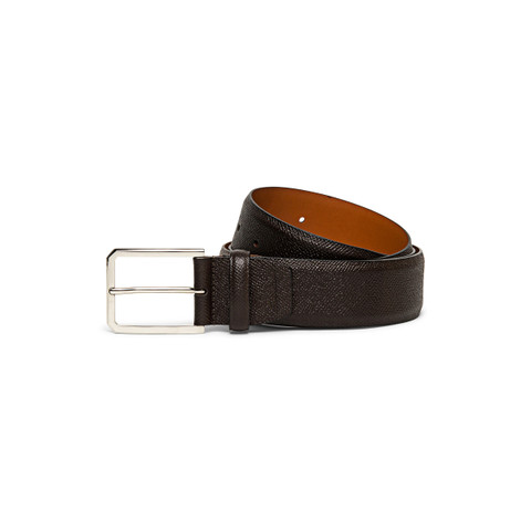 Santoni Adjustable Brown Saffiano Leather Belt