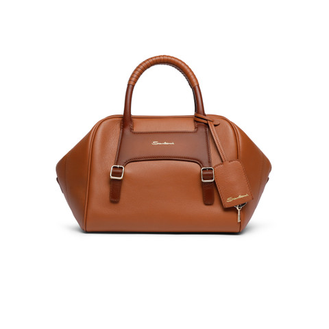 Santoni Brown Leather Handbag Light Brown