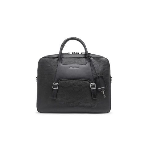 Santoni Black Embossed Leather Briefcase