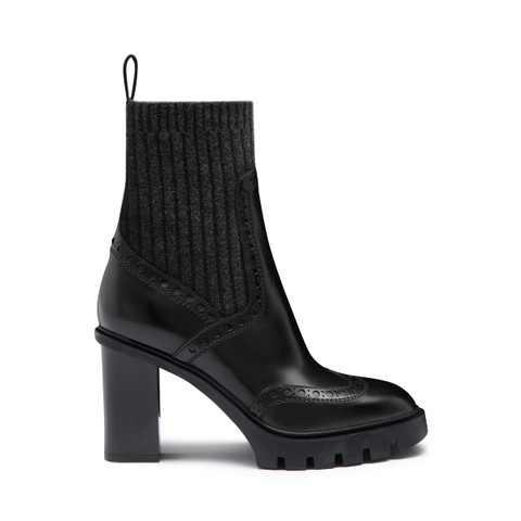 Santoni Women's Black Leather Mid-heel Brogue Sock Boot