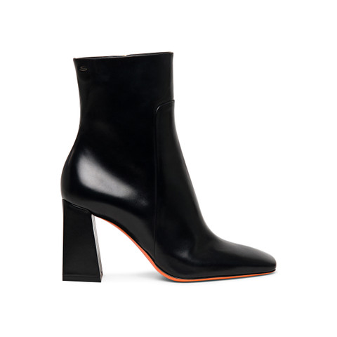 Santoni Women's Polished Black Leather High-heel Ankle Boot