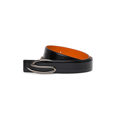 Santoni Men's Polished Black Leather S Buckle Belt