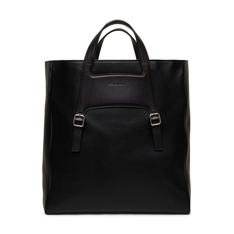 Santoni Black Leather Handbag Negro