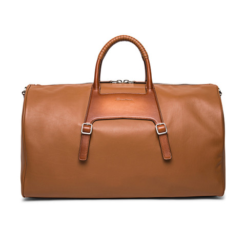 Santoni Brown Leather Medium Weekend Bag Light Brown