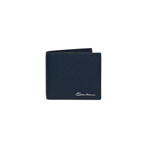 Santoni Blue Saffiano Leather Wallet Azul