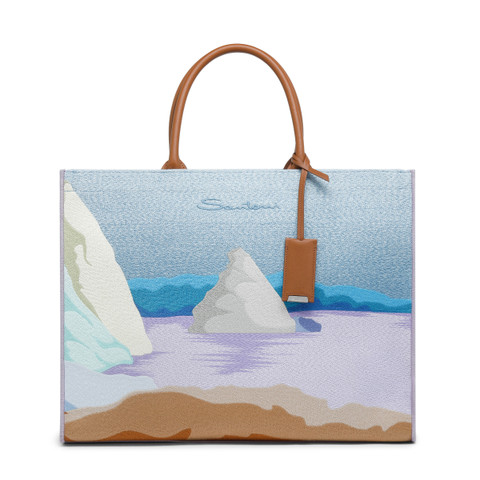 Santoni Shopping Bag In Tessuto Azzurro