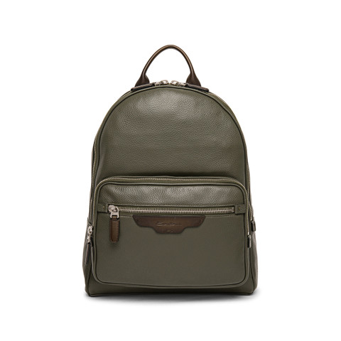 Santoni Green Tumbled Leather Backpack