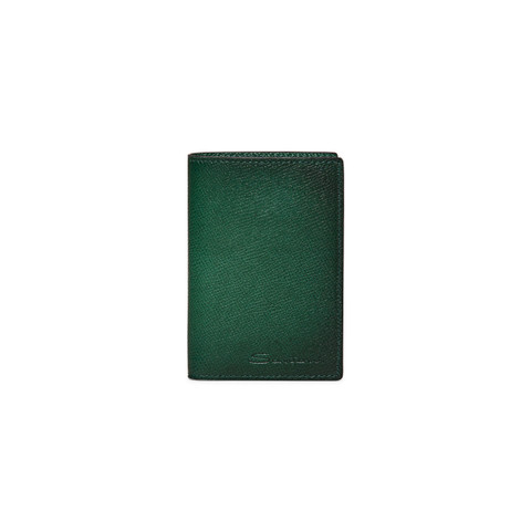 Santoni Green Saffiano Leather Vertical Wallet Verde