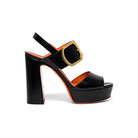 Santoni Women's Black Leather High-heel Sandal Negro