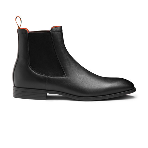 Santoni Men's Black Leather Chelsea Boot Negro