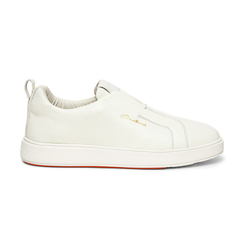Santoni Men's White Tumbled Leather Slip-on Sneaker