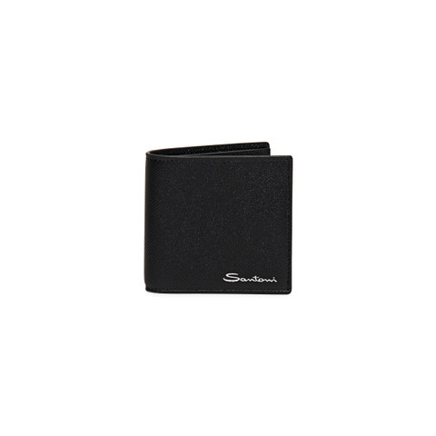 Santoni Black Saffiano Leather Wallet Negro
