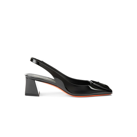 Santoni Zapato Slingback De Tacón Medio Para Mujer De Charol Negro