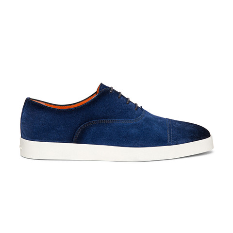 Santoni Men's Blue Suede Oxford Shoe Azul