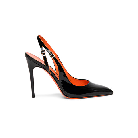 Santoni Women's Black Patent Leather High-heel Slingback Negro