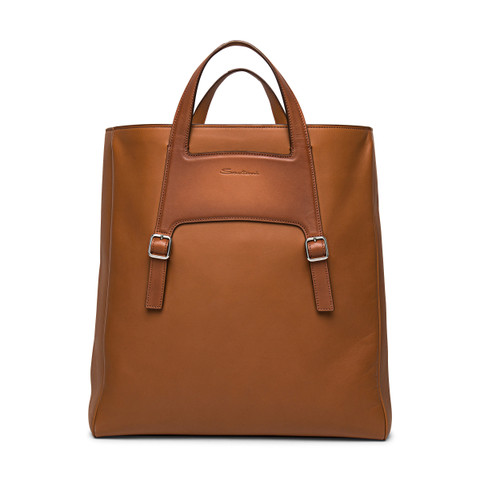 Santoni Brown Leather Handbag Light Brown