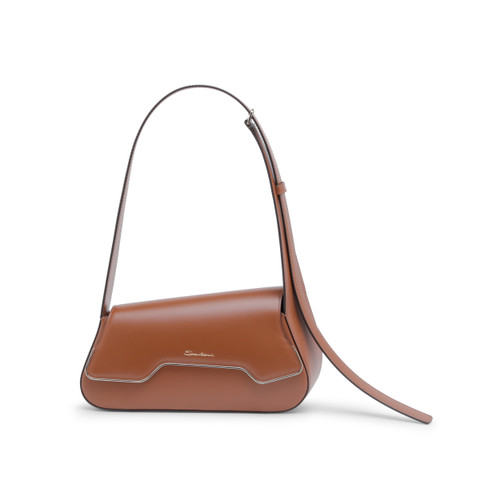 Santoni Brown Leather Thepluto Bag Mid Brown
