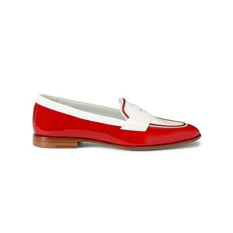 Santoni Women's Red And White Patent Leather Penny Loafer