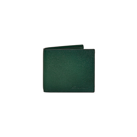 Santoni Green Saffiano Leather Wallet Verde