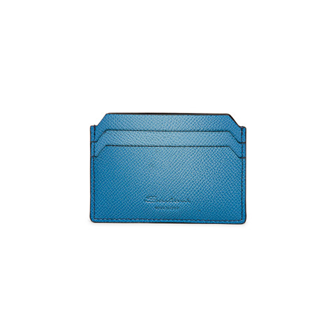 Santoni Light Blue Saffiano Leather Credit Card Holder Azul