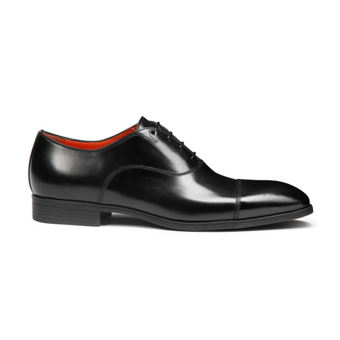 Santoni Men's Black Leather Oxford Shoe Negro