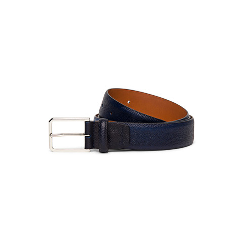 Santoni Adjustable Blue Saffiano Leather Belt Azul