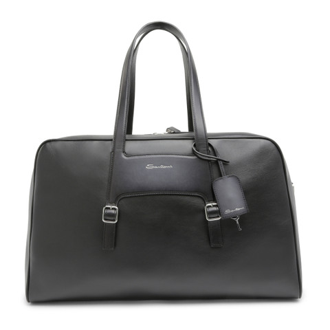 Santoni Black Leather Weekend Bag