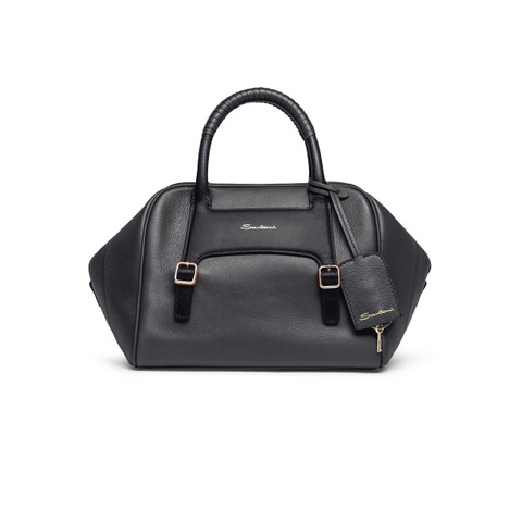 Santoni Black Leather Handbag