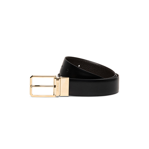 Santoni Reversible And Adjustable Smooth Black And Tumbled Brown Leather Belt