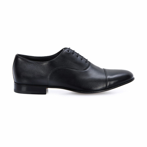 Santoni Men's Polished Black Leather Oxford Shoe