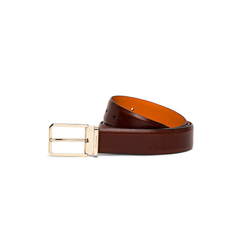 Santoni Men's Polished Brown Leather Adjustable Belt Mid Brown