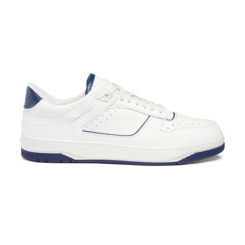 Santoni Men's White And Blue Leather Sneak-air Sneaker