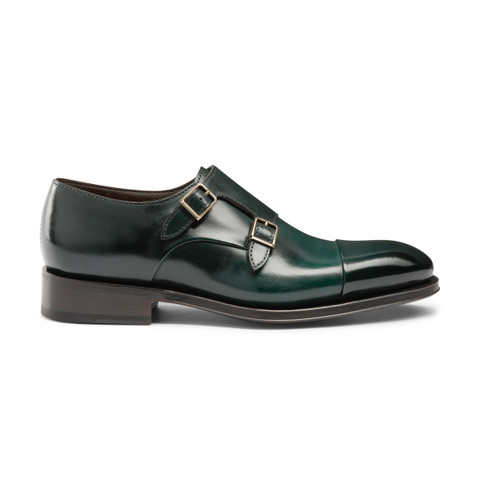 Santoni Men's Green Leather Double Buckle Shoe