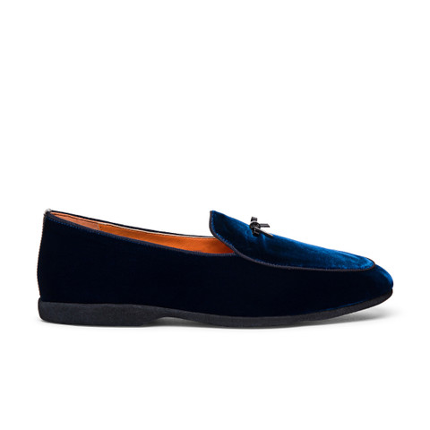 Santoni Men's Blue Velvet Slipper With Bow Detail Azul