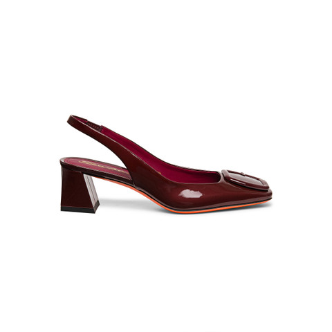 Santoni Women's Burgundy Patent Leather Mid-heel Slingback