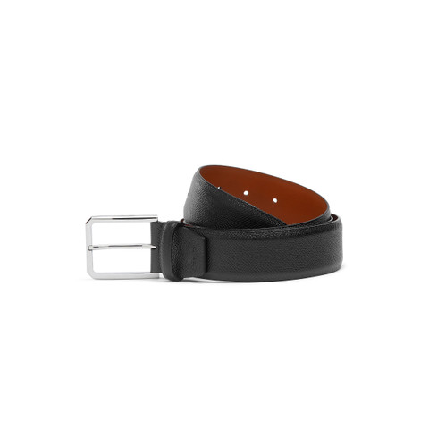 Santoni Adjustable Black Saffiano Leather Belt