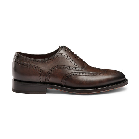 Santoni Men's Polished Brown Leather Oxford Shoe Dark Brown