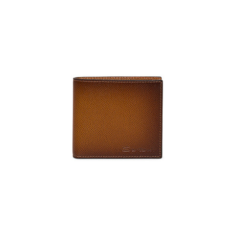 Santoni Brown Saffiano Leather Wallet With Coin Pocket Marrón Medio