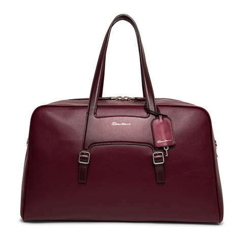Santoni Burgundy Leather Weekend Bag