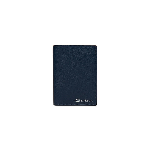 Santoni Blue Saffiano Leather Passport Case