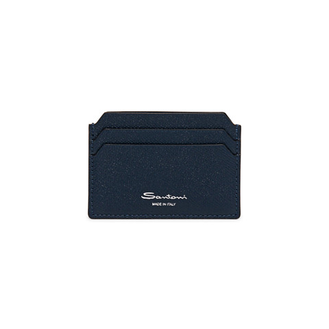 Santoni Blue Saffiano Leather Credit Card Holder