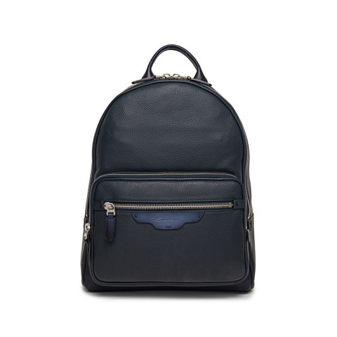 Santoni Blue Tumbled Leather Backpack