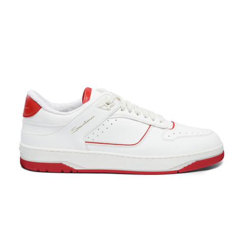 Santoni Men's White And Red Leather Sneak-air Sneaker