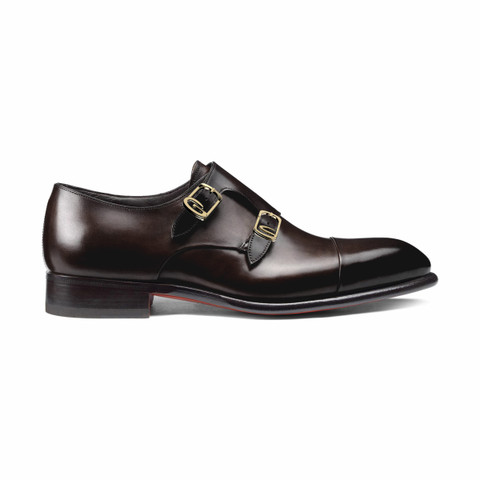 Santoni Men's Dark Brown Leather Double-buckle Shoe