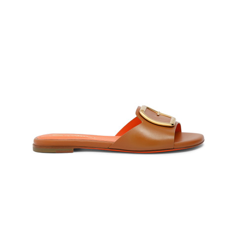 Santoni Braune Slider-sandalen Aus Leder Hellbraun