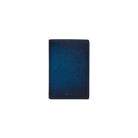 Santoni Blue Saffiano Leather Vertical Wallet Azul
